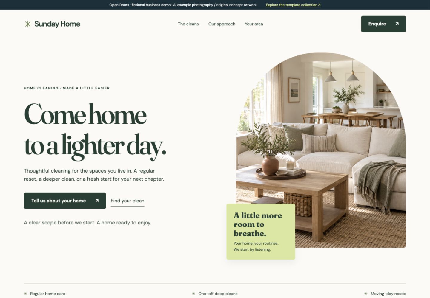 Screenshot of the cleaning website