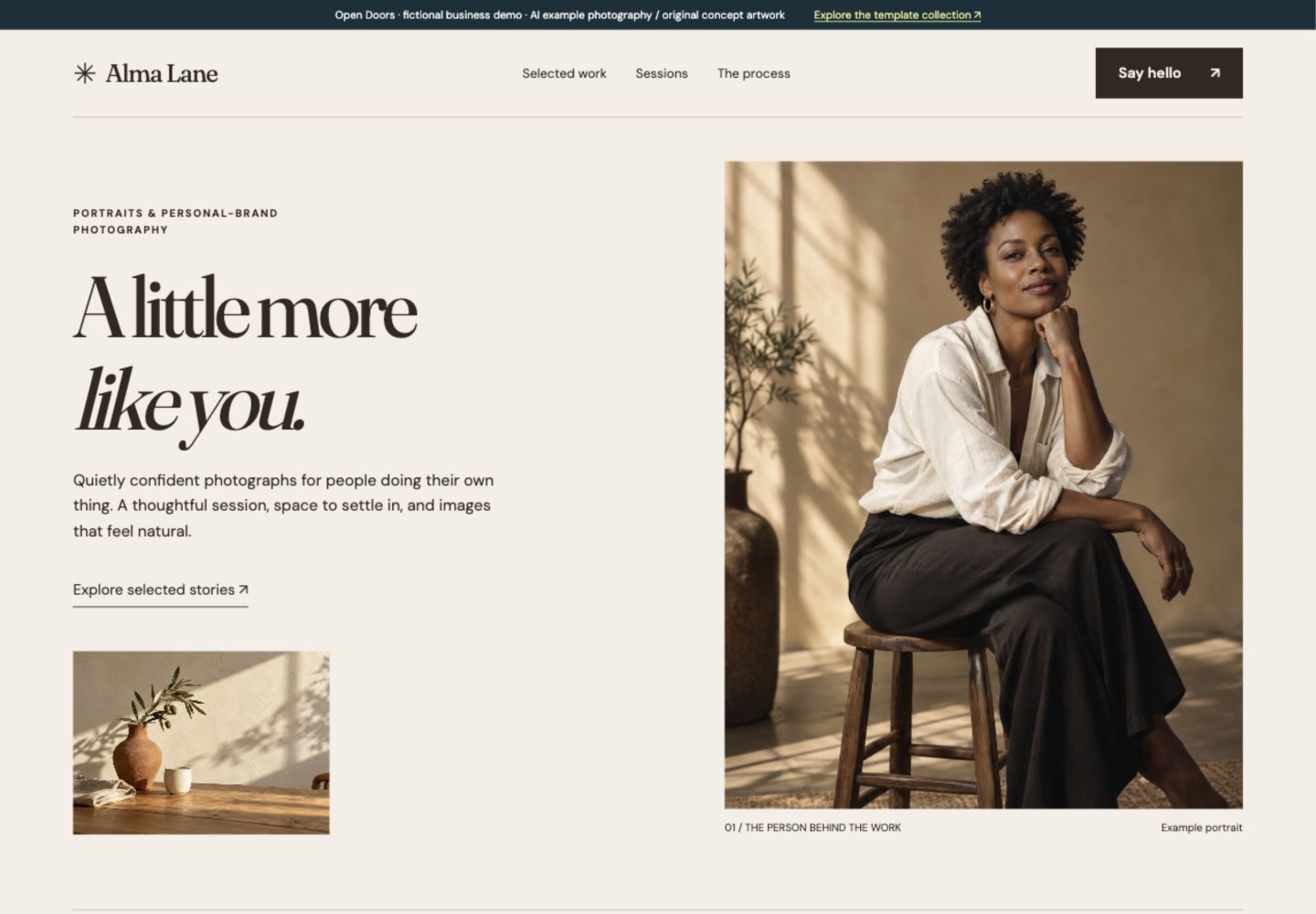 Screenshot of the photography website