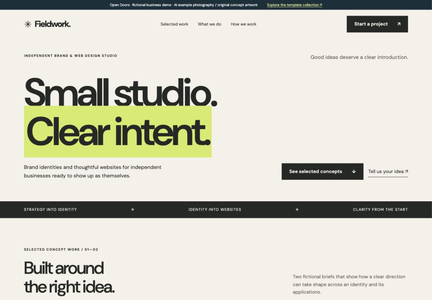 Screenshot of the studio website